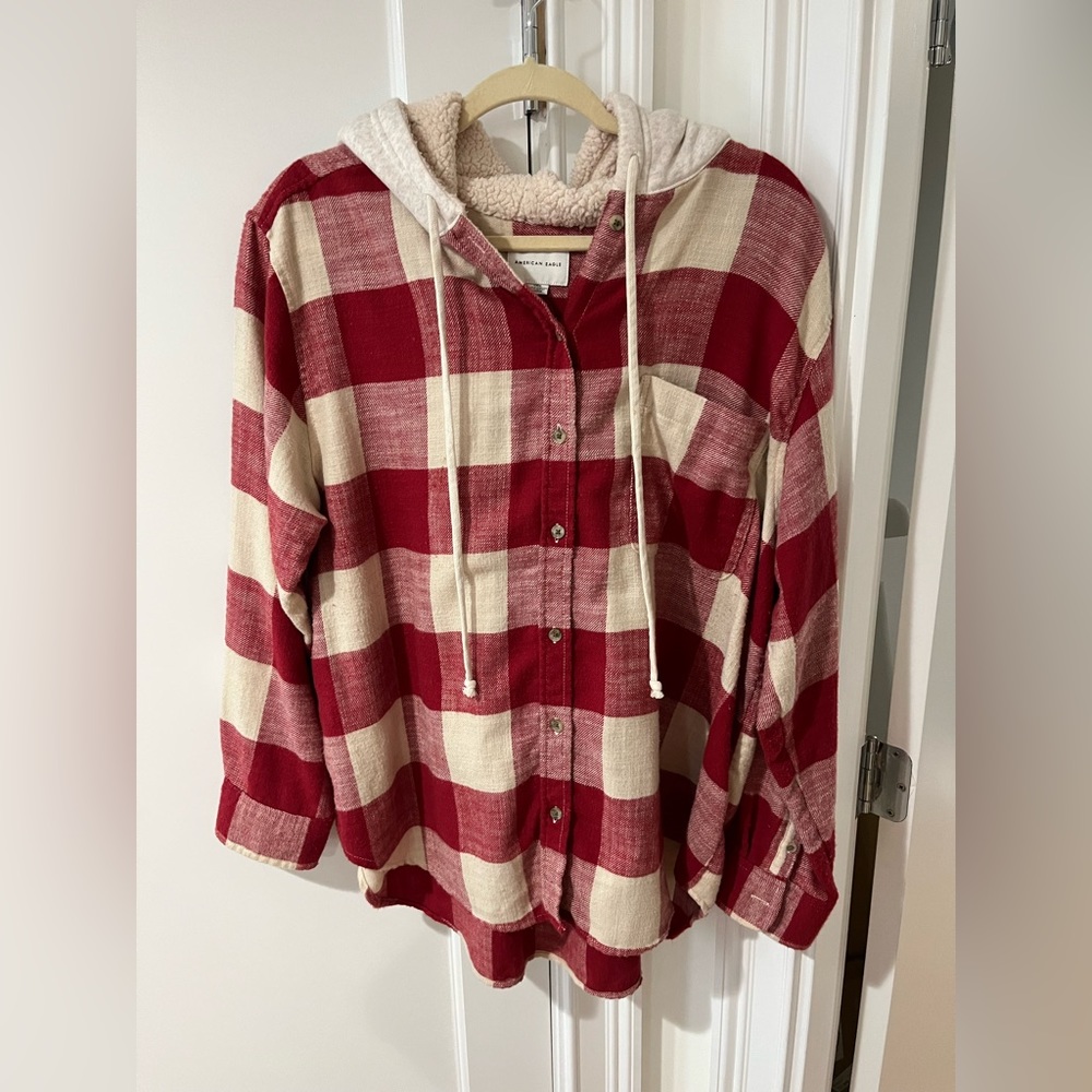 American Eagle, Red and White flannel “shacket”